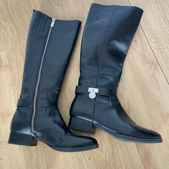 michael KORS Ryan Leather Black Riding Knee Boots - Picture 7 of 14